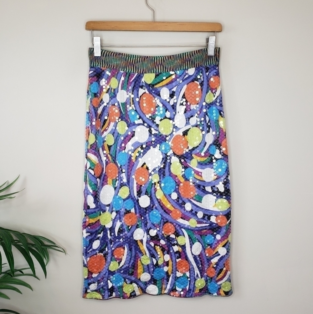 Vintage Missoni for Neiman Marcus Colorful Sequin Pencil Op Art Skirt